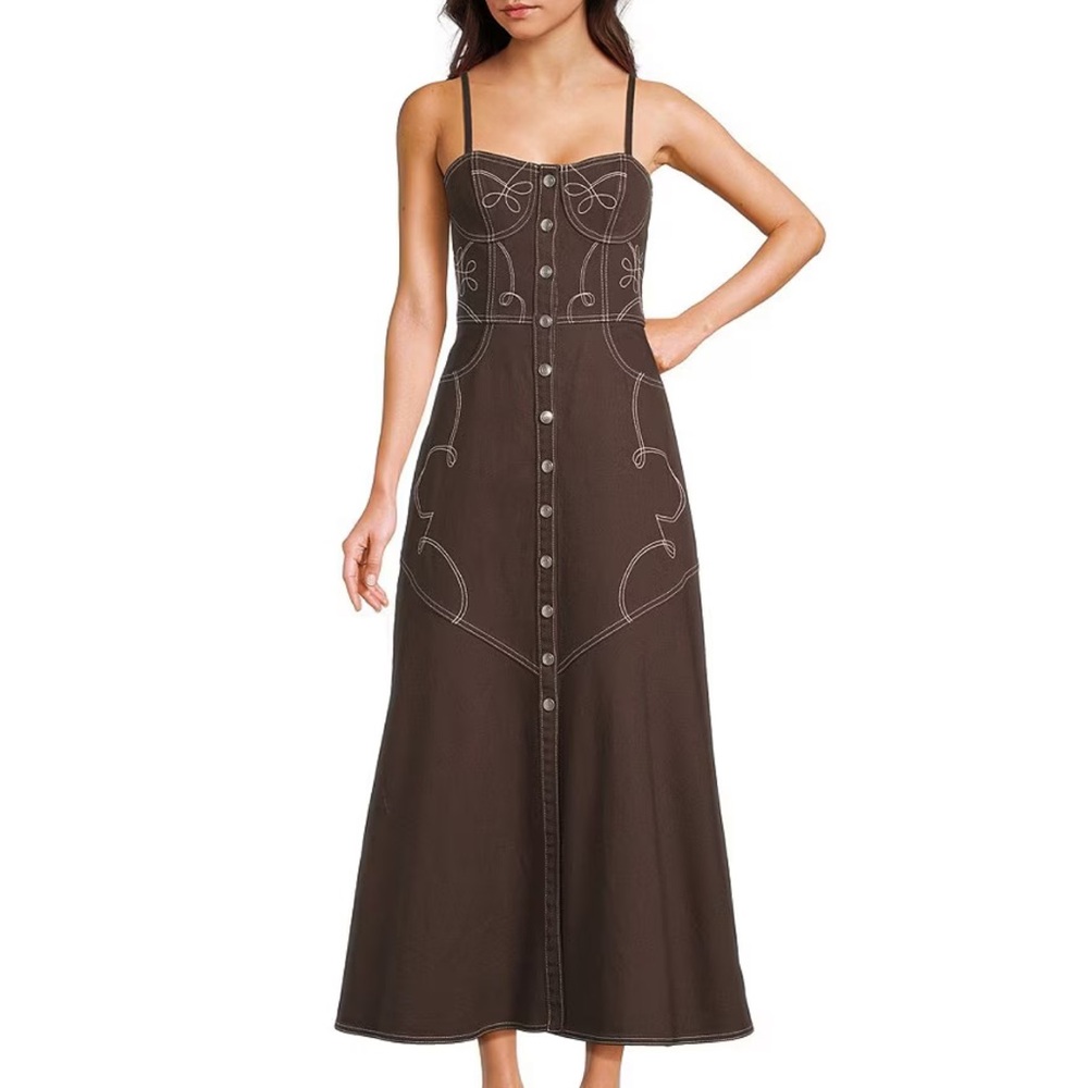 Brown Maxi Dress with Embroidered Details